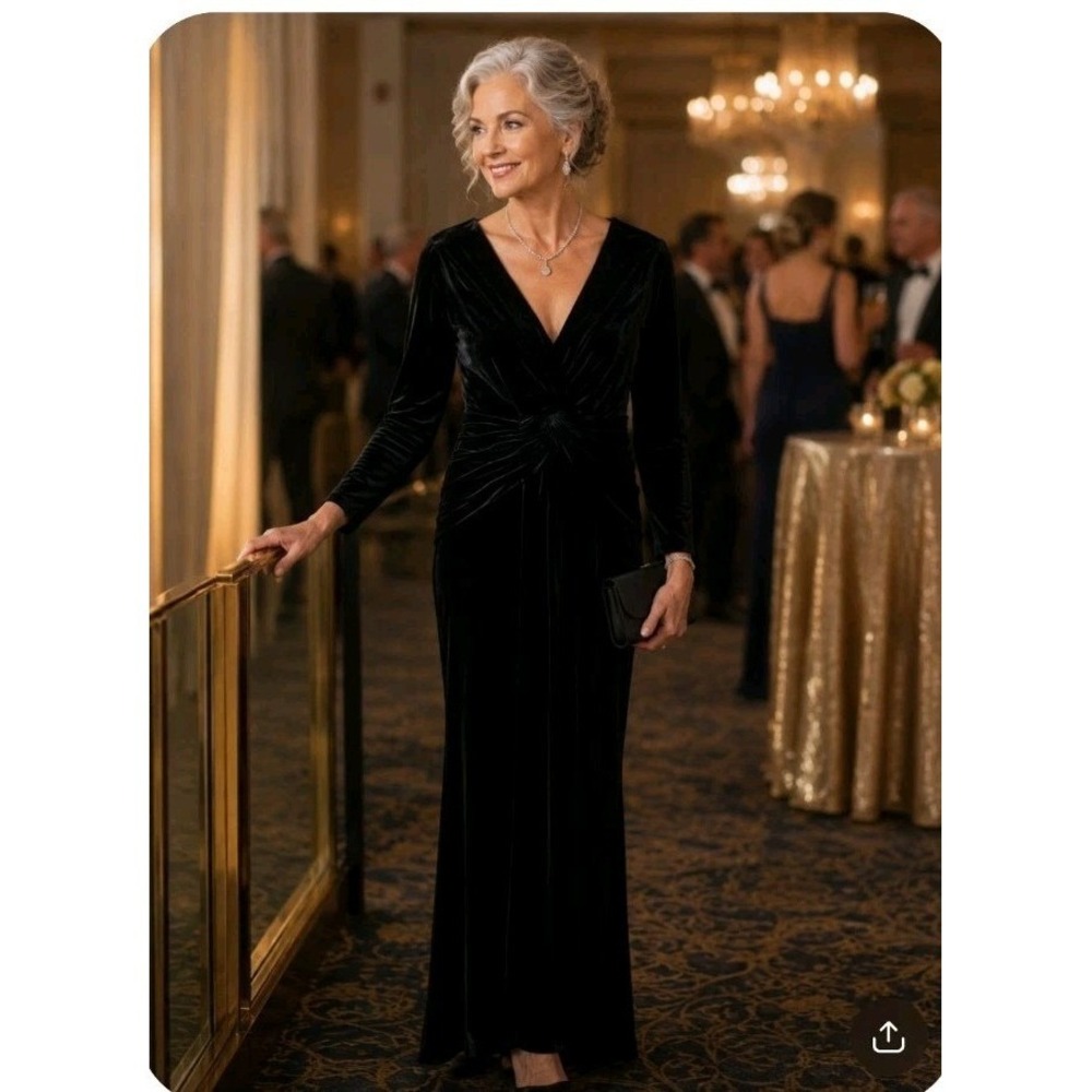 Wear Your Love Black Velvet V-Neck Long Sleeve Formal Maxi Gown Dress